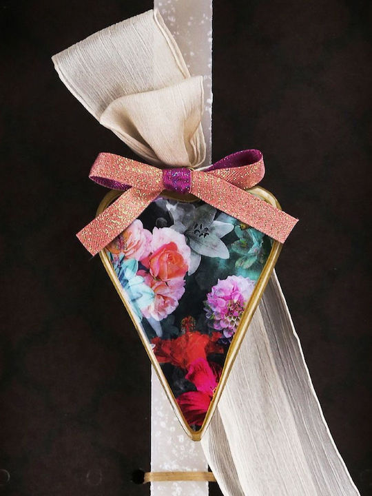 Lumanare De Paste Rotundă Florală Albă