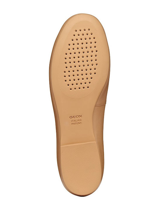 Leather Women's Ballerina Shoes in Beige Colour