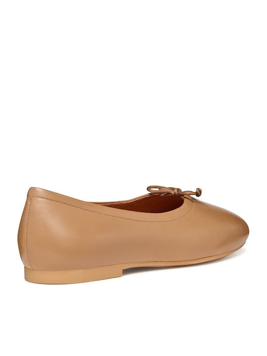 Leather Women's Ballerina Shoes in Beige Colour