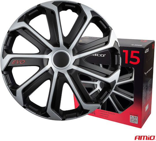 Auto Gs Set Capace De Roți Auto Evo 4 Bucăți 15 Negru/Argintiu