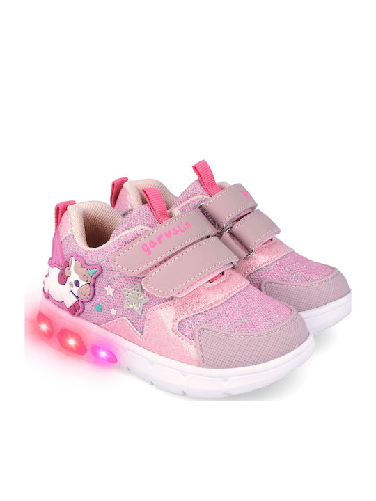 Kids Sneakers Anatomic with Hoop & Loop Closure & Lights Pink