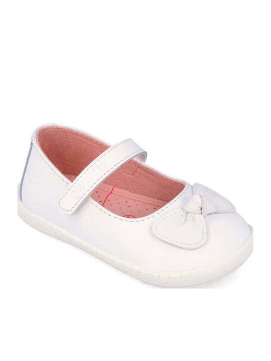 Kids Anatomic Ballerinas with Hoop & Loop Closure Leather White