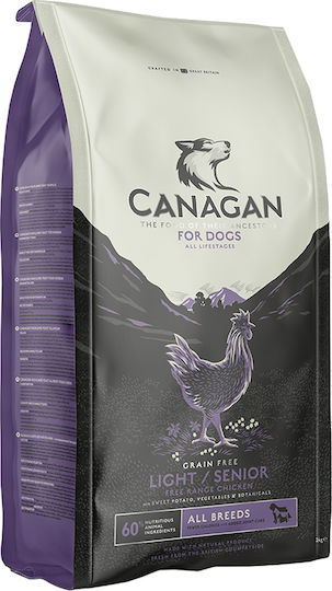 Canagan Light/Senior Free Run Chicken 12kg Dry Food for Dogs Diet, Grain-Free with Chicken