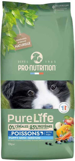 Flatazor Pure Life 12kg Ξηρά Τροφή χωρίς Σιτηρά & Γλουτένη για Κουτάβια Μικρόσωμων & Μεσαίων Φυλών με Ψάρια, Σολομό, Λαχανικά, Κοτόπουλο, Γαλοπούλα, Χοιρινό, Πάπια και Τόνο
