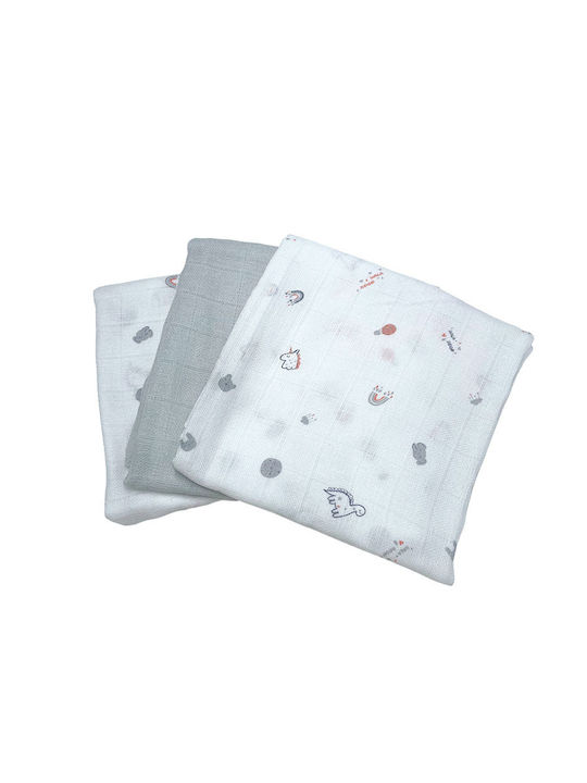 Gamberritos Kids Little Wonders Muslin Swaddle Blanket Gray 80x80cm 3 Pieces