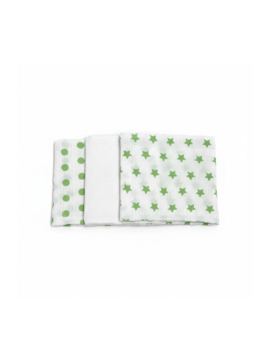 Gamberritos Kids Stars & Dots Baby Swaddle Blanket Muslin Green 80x80cm 3 Pieces