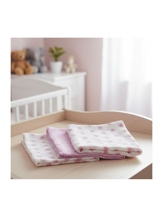 Gamberritos Kids Stars & Dots Burp Tücher & Pucktücher aus Musselin Rosa 80x80cm 3 Stück