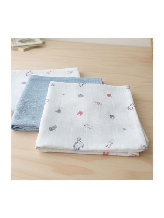 Gamberritos Kids Little Wonders Decke Zum Einwickeln Aus Musselin Hellblau 80x80cm 3 Stück