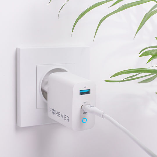 Forever Incarcător Fără Cablu GaN 45W Livrarea Energiei Alb