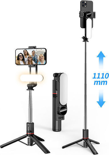 Factory L15 Selfie Stick Cell Phone Tripod Bluetooth with Light Black