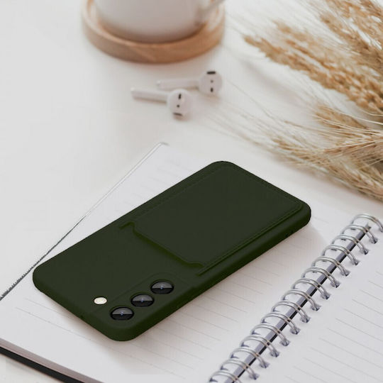 Forcell Card Back Cover Silicone Tempered Glass with Card Slot Green for Galaxy A55 Oppo A55 5G