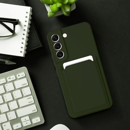 Forcell Card Back Cover Silicone Tempered Glass with Card Slot Green for Galaxy A55 Oppo A55 5G