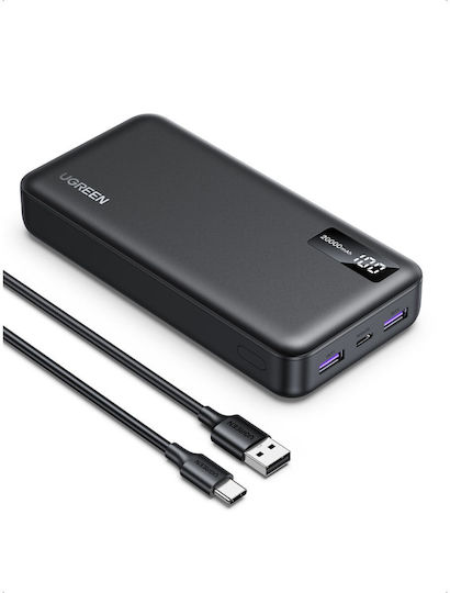 Ugreen PB312 Power Bank 20000mAh 20W с 2 USB-A порта и USB-C порт Черен
