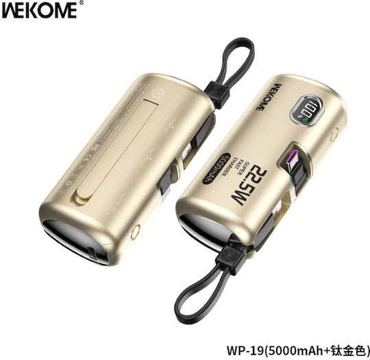 WK WP-19 Power Bank 5000mAh 22.5W με 2 Θύρες USB-C Μπεζ
