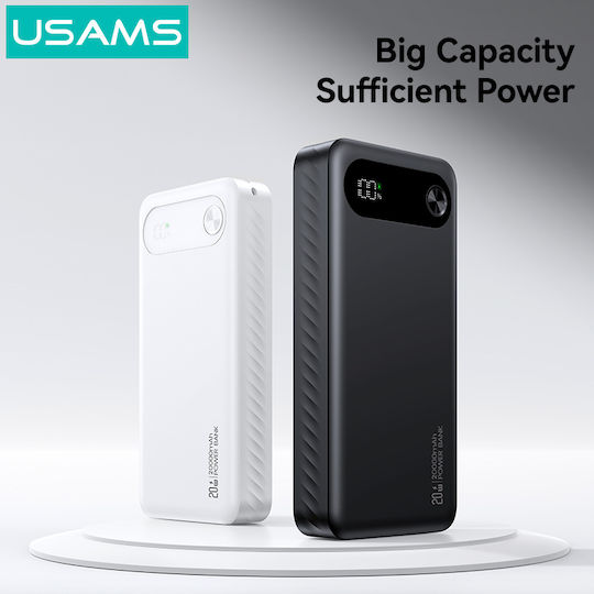 Usams PB80 Power Bank 20000mAh 20W με 2 Θύρες USB-A και Θύρα USB-C Power Delivery Λευκό