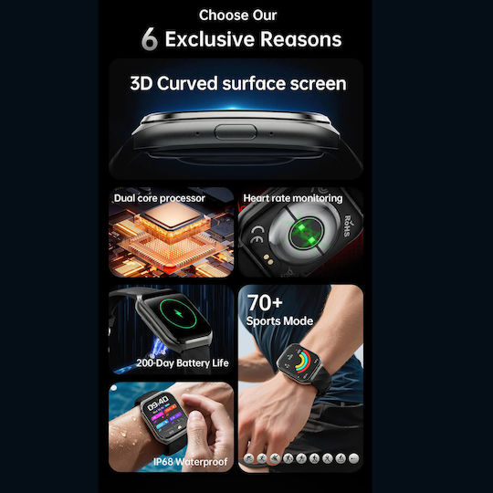 Microwear MT66 Smartwatch with Heart Rate Monitor Black