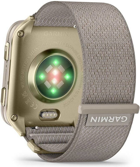 Garmin Venu X1 Titanium 46mm Waterproof Smartwatch with Heart Rate Monitor (Soft Gold with Titanium Caseback and French Grey Nylon Band)