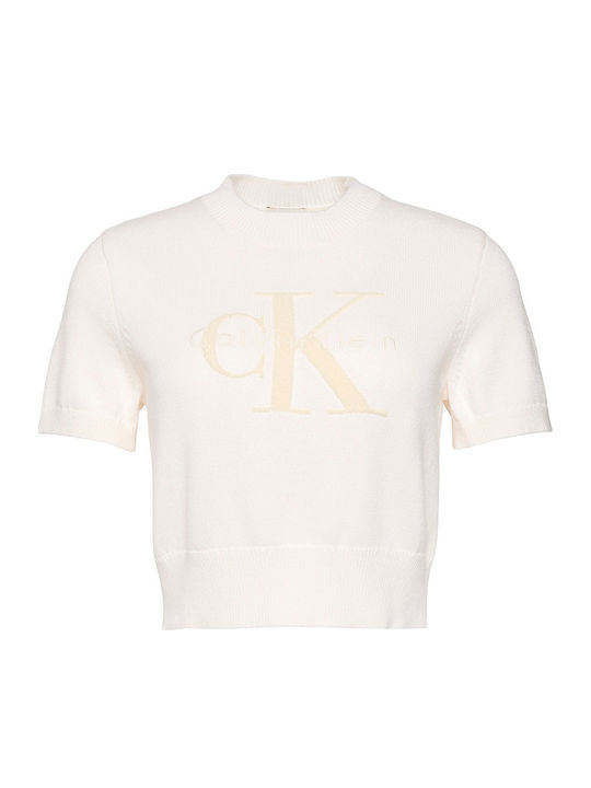 Monologo Damen Crop Top Baumwoll Kurzärmelig Weiß Grau Beige Ecru