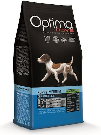 Optimanova Puppy Medium 12kg Dry Food Grain-Free for Medium Breed Puppies with Chicken and Rice