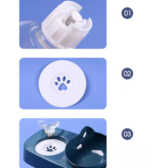 Automatisch Kunststoff Schale mit Behälter Futter & Wasser für Hund 500ml in Blau Farbe
