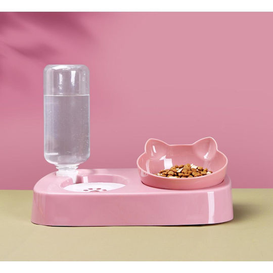 Automatisch Kunststoff Schale mit Behälter Futter & Wasser für Hund 500ml in Rosa Farbe
