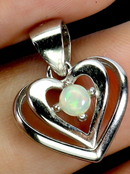 Delicate Elegant Silver Pendant Natural Fiery Opal Heart 925 Delicate Elegant Silver Pendant Natural Fiery Opal Heart 925