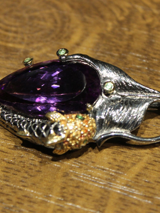 Artistic Silver Pendant Amethyst Sapphires Diopsides Fish Artistic Silver Pendant Amethyst Sapphires Diopsides Fish