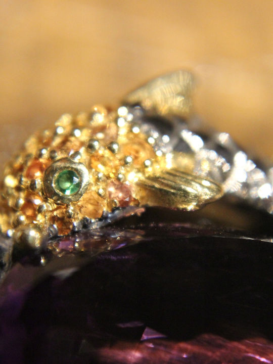 Artistic Silver Pendant Amethyst Sapphires Diopsides Fish
