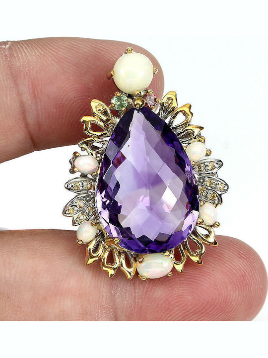 925 Pendant Natural 21.42ct Amethyst Sapphires Opals 925 Pendant Natural 21.42ct Amethyst Sapphires Opals