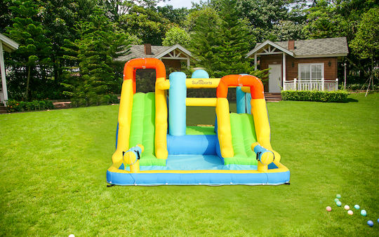 Sunsports Inflatable Trampoline Two Water Slides Basketball Climbing Water Guns
