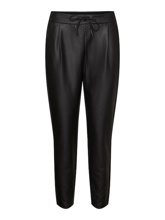 Damen Hoch tailliert Stoff Hose mit Gummizug in Lockere Passform Schwarz