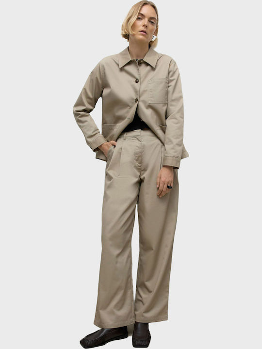 Damen Hoch tailliert Stoff Hose Beige
