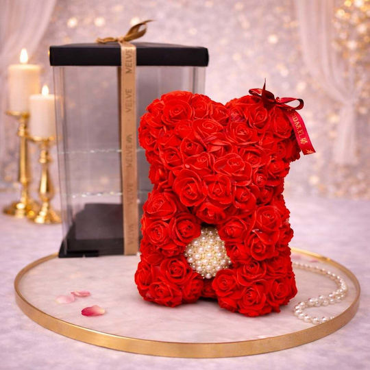 Ursuleț De Pluș Roșu Floral Din Trandafiri Din Spumă Cu O Inimă De Perle 25 Cm Decorat Manual În Cutie Cadou Ursuleț De Pluș Roșu Floral Din Trandafiri Din Spumă Cu O Inimă De Perle 25 Cm Decorat Manual În Cutie Cadou