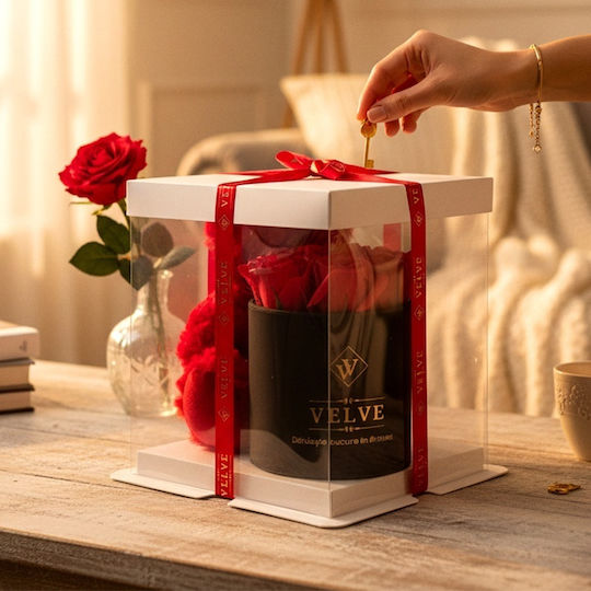 Red Floral Teddy Bear Made Foam Roses A Pearl Heart 25 Cm Hand-decorated In A Gift Box