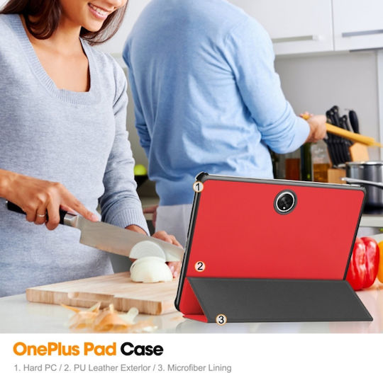 Tablet Hülle Oneplus Pad Skyddar Innovation Mehrwinkel-Stand Schlaf- und Weckfunktion Faltpro Rot Set Aufkleber
