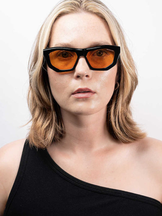 Kreuzbergkinder Hiro Women’s Sunglasses With Black Horn-Rimmed Frame And Orange Lens hiro-c1