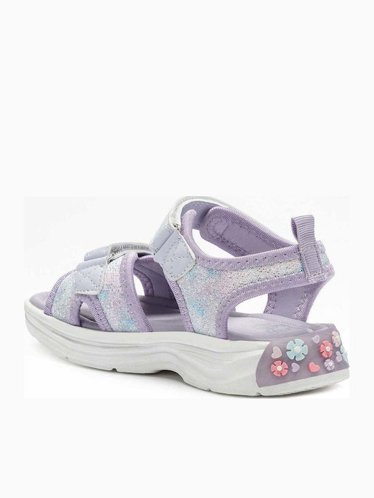Kindersandalen Anatomisch mit Bügel- und Schleifenverschluss mit Lichtern Flieder