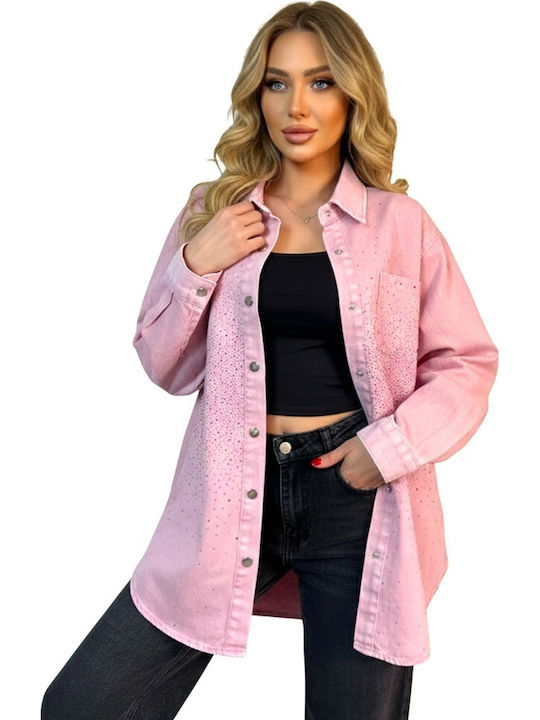 Μακρυμάνικο Γυναικείο Τζιν Πουκάμισο Pink