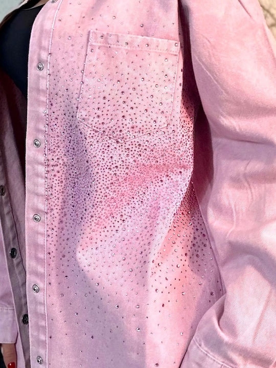 Μακρυμάνικο Γυναικείο Τζιν Πουκάμισο Pink