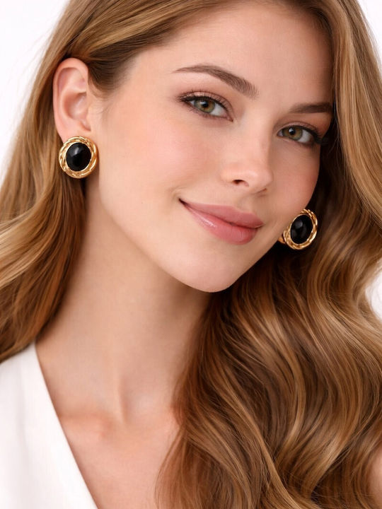 Eluna Knitted Stud Earrings with Black Pearls