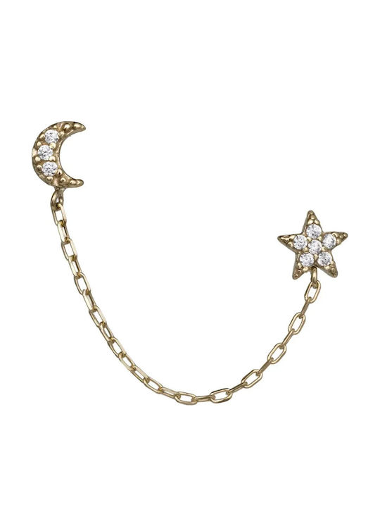 Single Gold Stud Earrings with Stones 9K