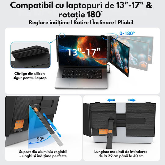 Monitor Portabil Dual Expandabil 14,2 Inch Ecran Ips Full Hd 1080p 300 Nits 60hz Contrast 1 000:1 Compatibil Laptopuri 13"-17,3" Conectivitate Usb-c/hdmi Plug Play Compatibil Windows Macos Linux Android Suport Husa Inclusă