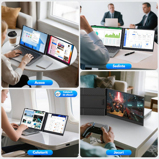 Monitor Portabil Dual Expandabil 14,2 Inch Ecran Ips Full Hd 1080p 300 Nits 60hz Contrast 1 000:1 Compatibil Laptopuri 13"-17,3" Conectivitate Usb-c/hdmi Plug Play Compatibil Windows Macos Linux Android Suport Husa Inclusă