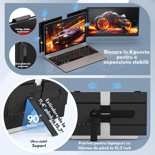 Monitor Portabil Dual Expandabil 14,2 Inch Ecran Ips Full Hd 1080p 300 Nits 60hz Contrast 1 000:1 Compatibil Laptopuri 13"-17,3" Conectivitate Usb-c/hdmi Plug Play Compatibil Windows Macos Linux Android Suport Husa Inclusă