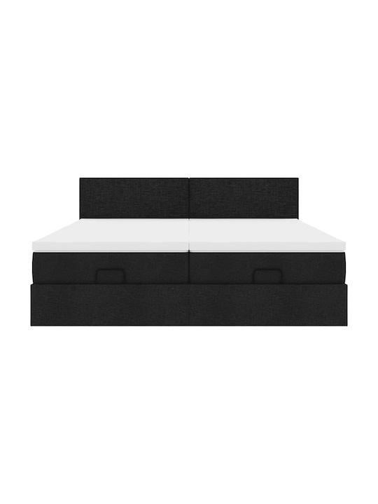 Double Bed Upholstered with Fabric Black with Slats & Mattress 160x200cm 3312817