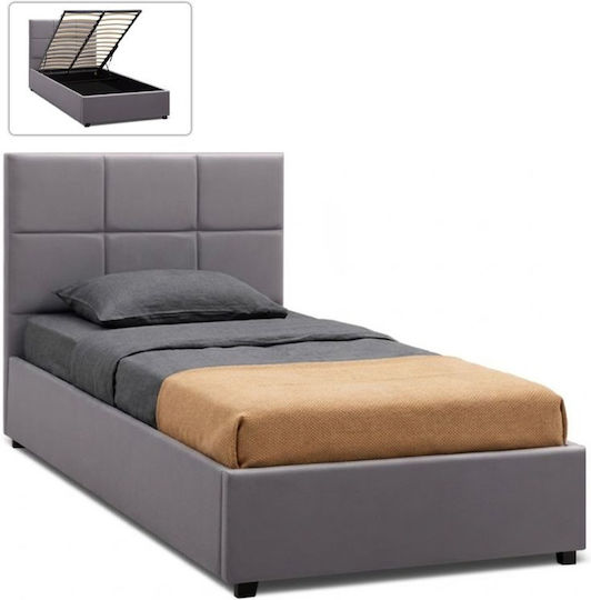 Kingston Bett Einzelbett Mit Stoff bezogen Gray Stauraum & Latten für Matratze 100x200cm