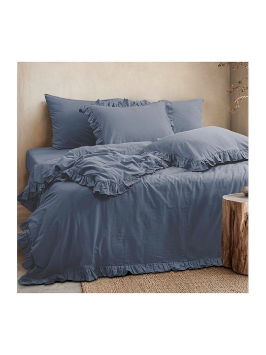 Majoli Bahar Set Huse Pentru Pilote 100% Bumbac Dublu Cu 2 Fețe De Pernă Și 1 Cearceaf 200x220cm Storm Albastru