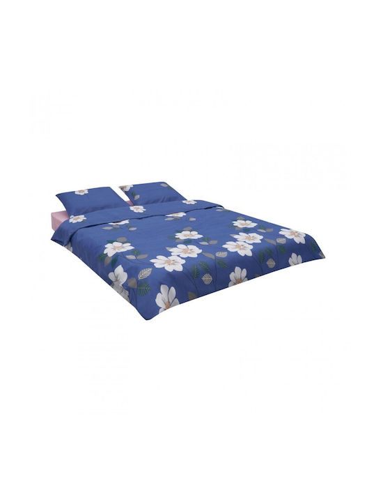 Vanora Set Huse Pentru Pilote Duble Cu 2 Fețe De Pernă Și 1 Cearceaf 200x220cm Albastru