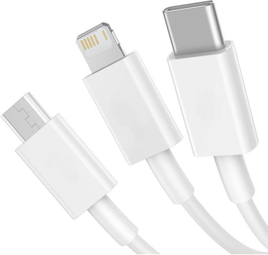 Alista Home Sx 3in1 Usb Cable 21 Usb To Micro Usb Usb-c Iphone Compatible 3a 1.2m White