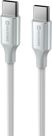 Swissten Braided USB-C Cable USB-C 3A Up To 60W Aluminum Shell 1.5m White